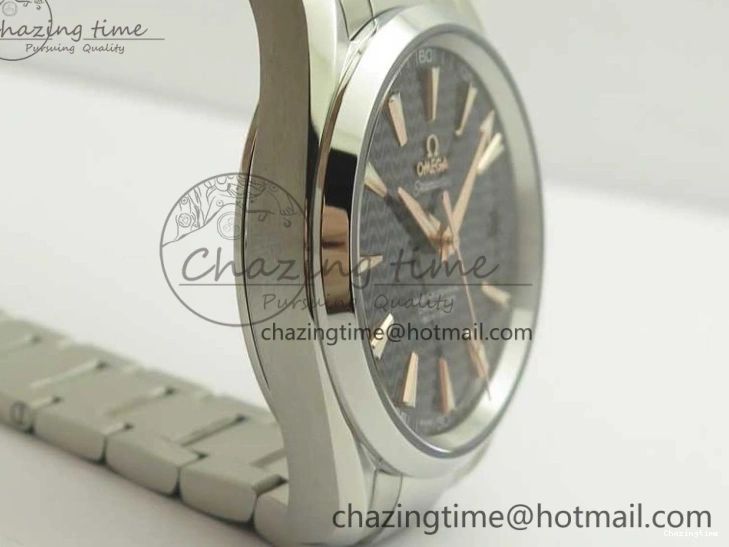 0129 FlexibleFit Aqua Terra 150M SS VSF 1:1 Best Edition Black Wave Textured Dial RG Hand on SS Bracelet A8500 Super Clone 8032